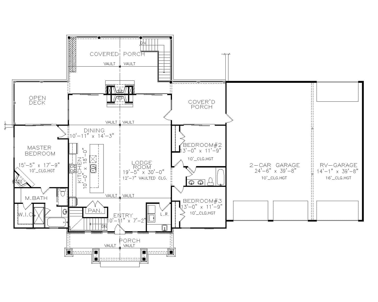 Main Level of Barn Style Plan #198-1165