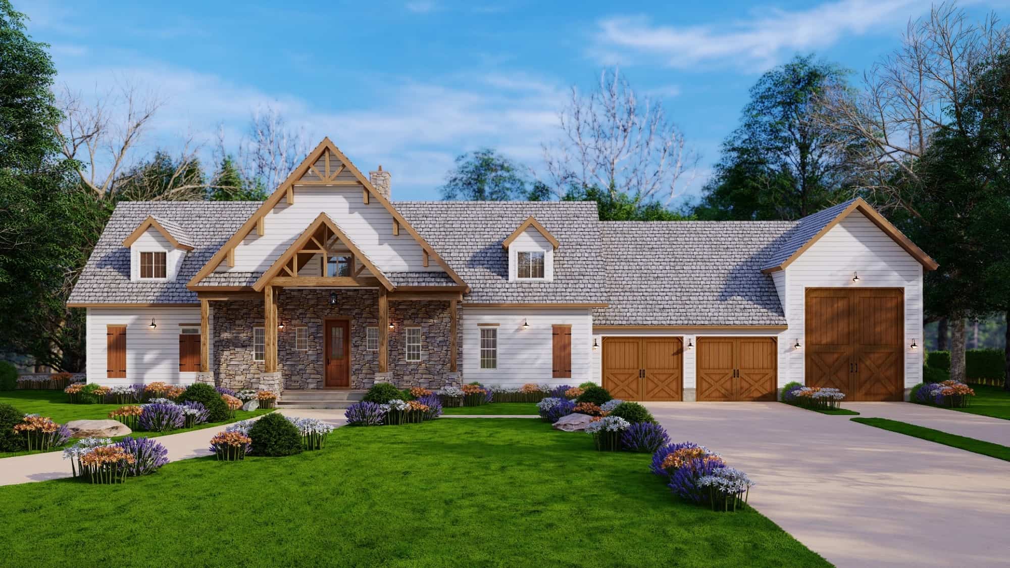 Front elevation of Barn Style home (ThePlanCollection: House Plan #198-1165)