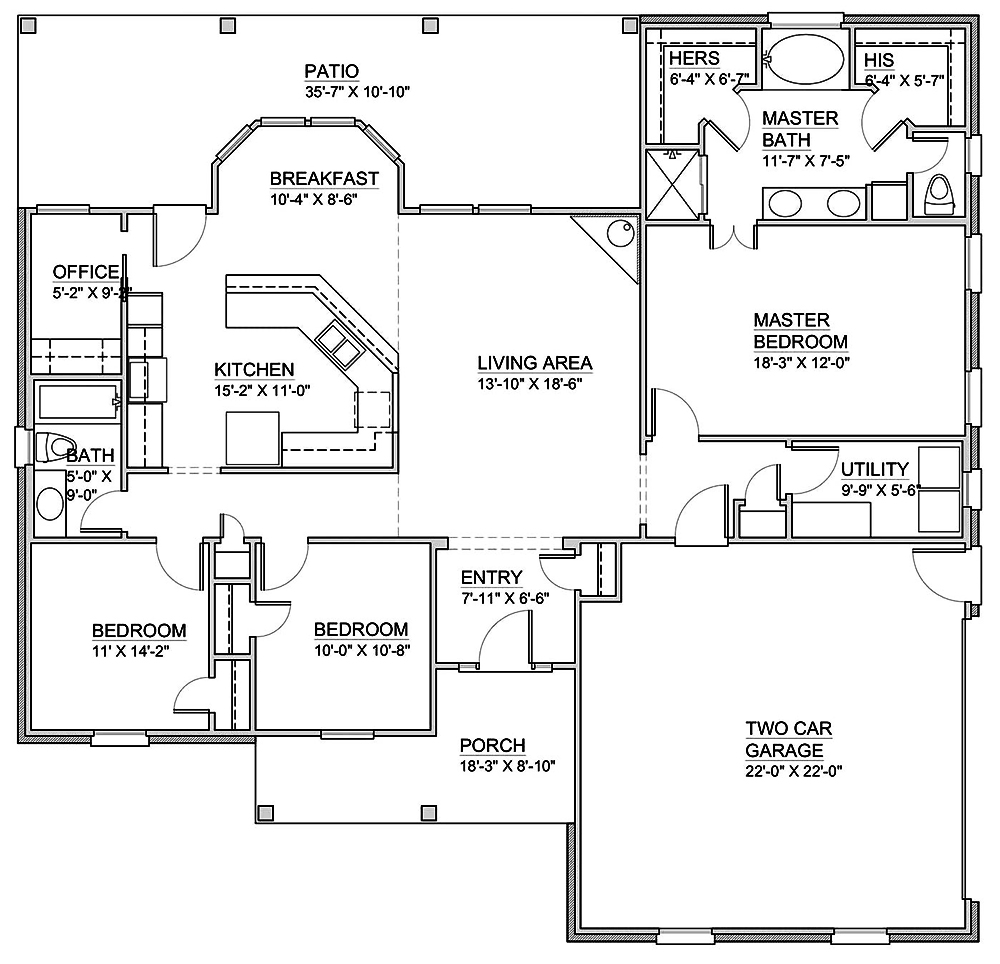 Floor Plan First Story of Traditional Plan #199-1001