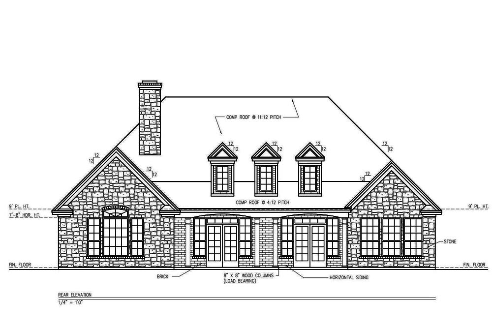 Home Plan Rear Elevation of this 3-Bedroom,2361 Sq Ft Plan -199-1003