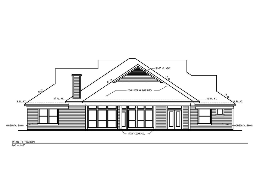 Home Plan Rear Elevation of this 3-Bedroom,2101 Sq Ft Plan -199-1004