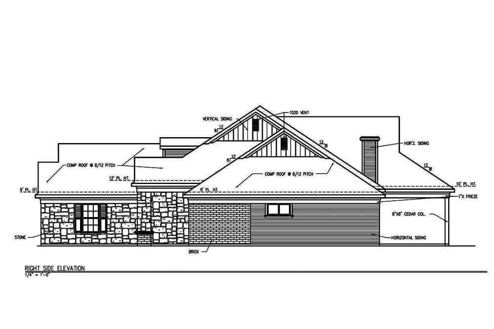 Home Plan Right Elevation of this 3-Bedroom,2101 Sq Ft Plan -199-1004