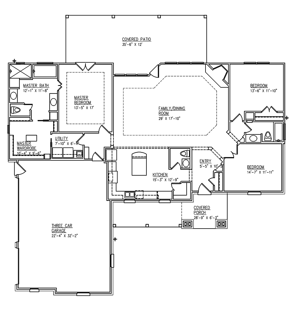 Floor Plan First Story of Traditional Plan #199-1004
