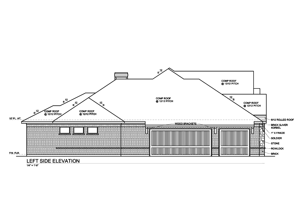 Home Plan Left Elevation of this 4-Bedroom,3333 Sq Ft Plan -199-1006