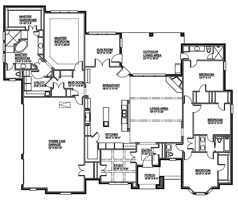 Floor Plan First Story of European Plan #199-1006