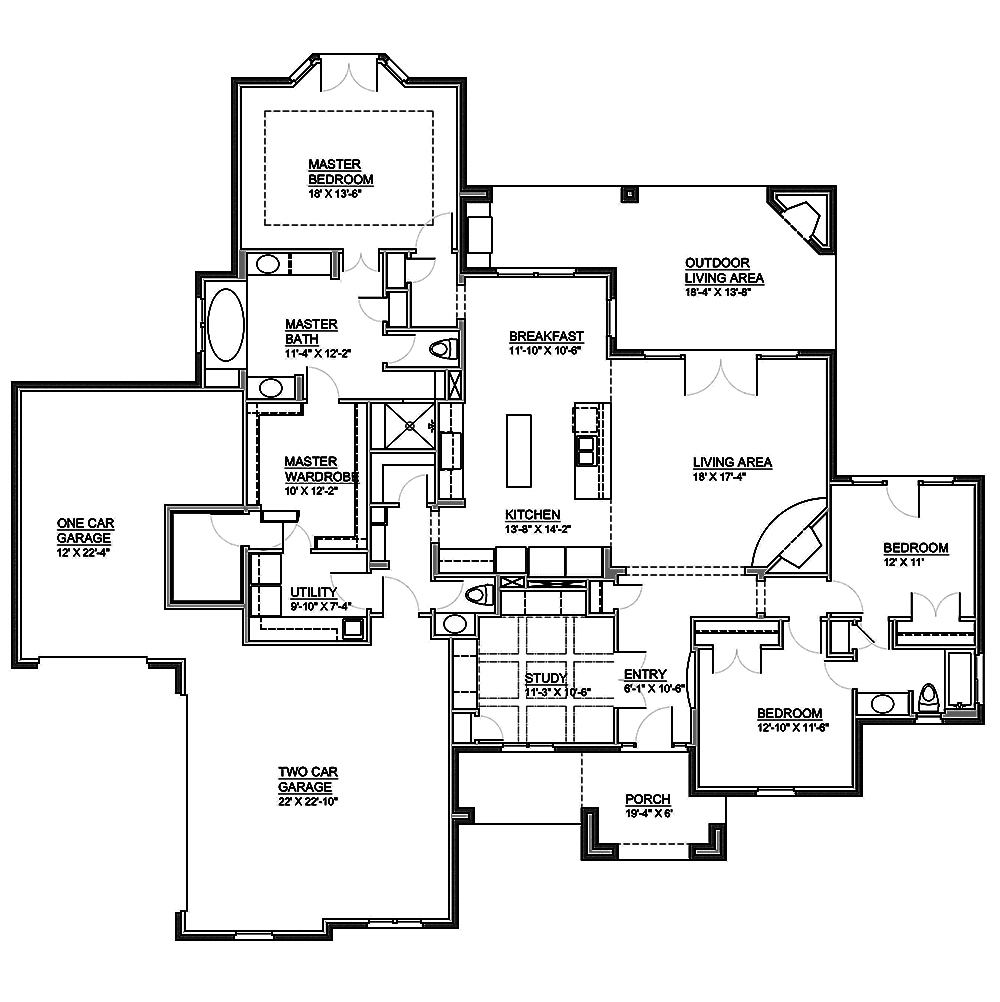 Floor Plan First Story of Traditional Plan #199-1007