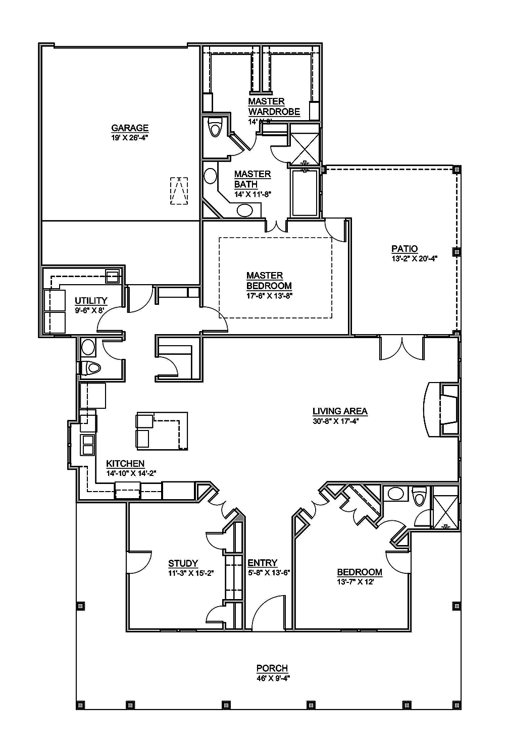 Floor Plan First Story of Country Plan #199-1008