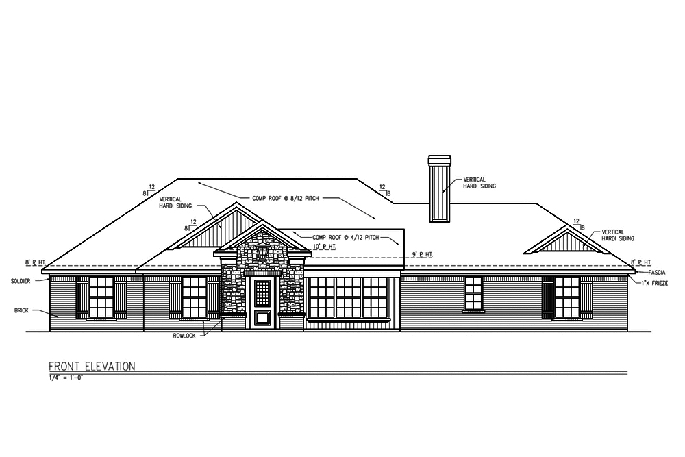 Home Plan Front Elevation of this 3-Bedroom,1694 Sq Ft Plan -199-1010