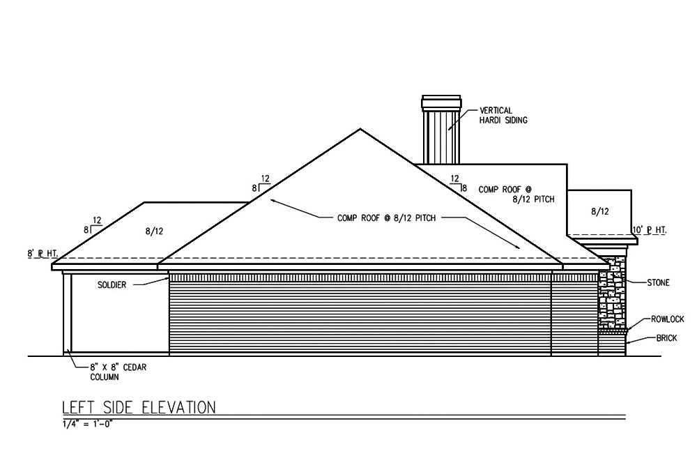 Home Plan Left Elevation of this 3-Bedroom,1694 Sq Ft Plan -199-1010