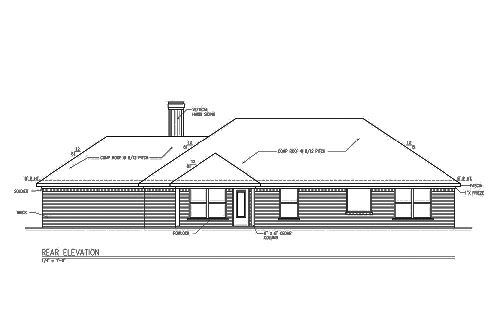 Home Plan Rear Elevation of this 3-Bedroom,1694 Sq Ft Plan -199-1010