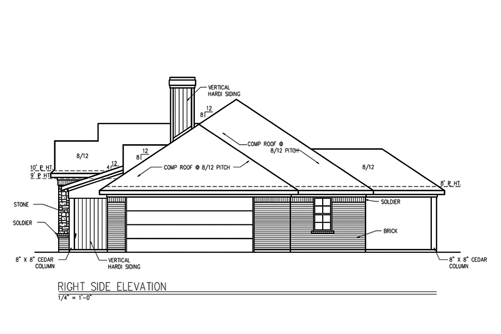 Home Plan Right Elevation of this 3-Bedroom,1694 Sq Ft Plan -199-1010