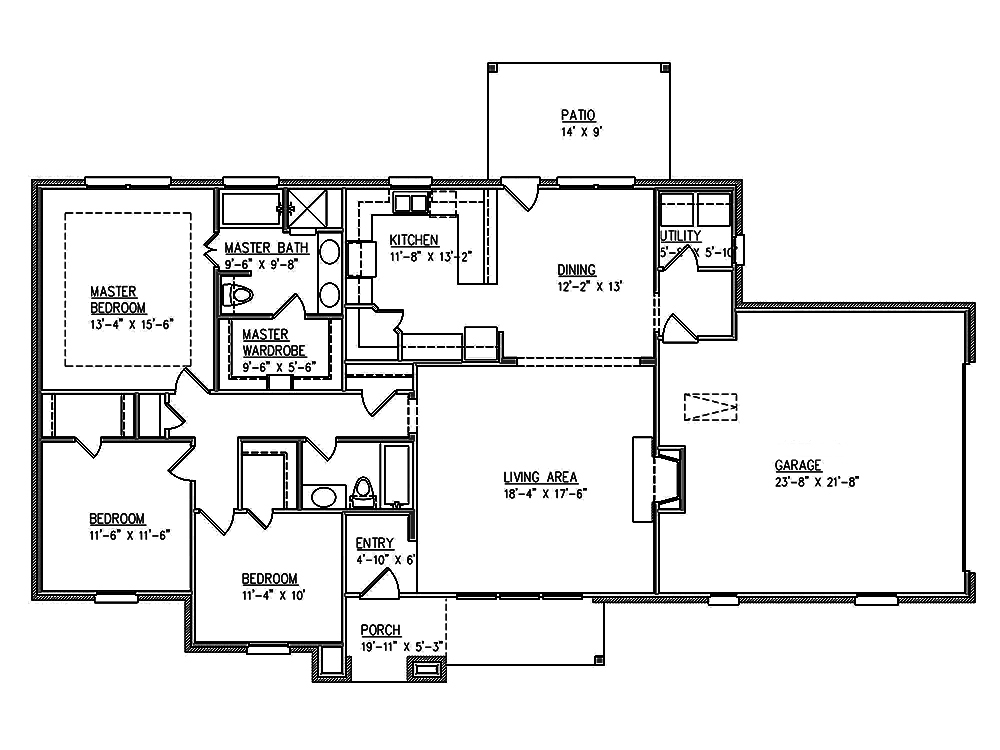 Floor Plan First Story of Traditional Plan #199-1010
