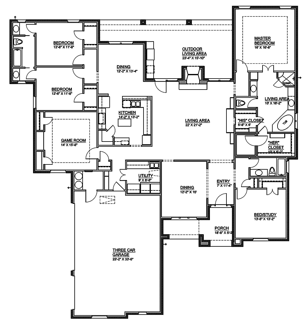 Floor Plan First Story of Traditional Plan #199-1011