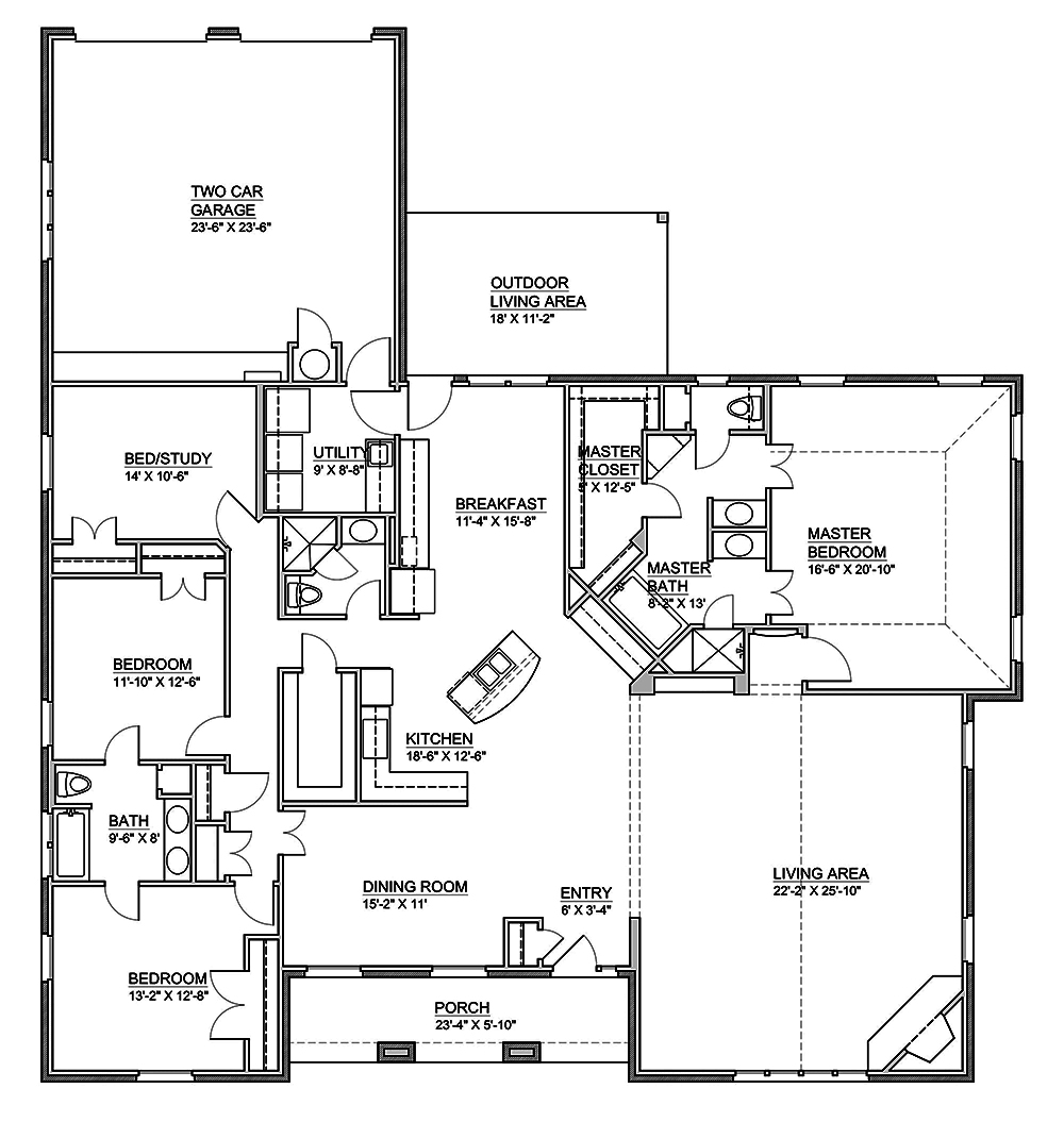 Floor Plan First Story of Traditional Plan #199-1013