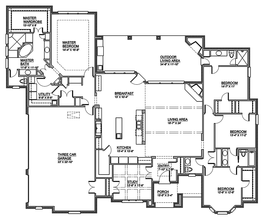 Floor Plan First Story of Traditional Plan #199-1014