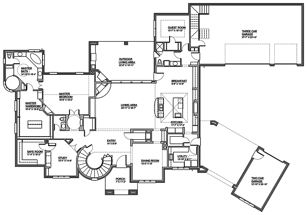 Floor Plan First Story of Traditional Plan #199-1020