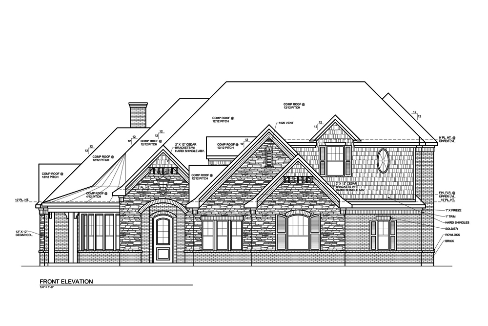Home Plan Front Elevation of this 4-Bedroom,3484 Sq Ft Plan -199-1021