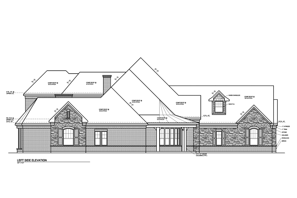 Home Plan Left Elevation of this 4-Bedroom,3484 Sq Ft Plan -199-1021
