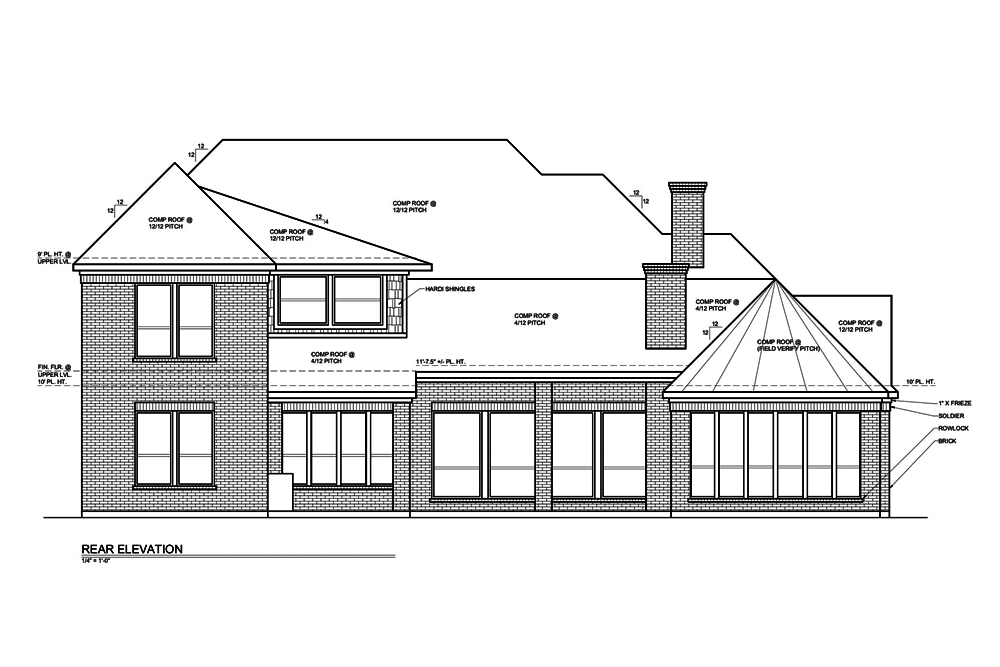 Home Plan Rear Elevation of this 4-Bedroom,3484 Sq Ft Plan -199-1021