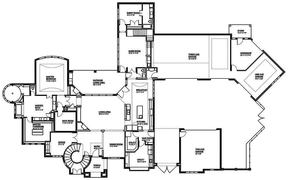 Floor Plan First Story of French Plan #199-1022