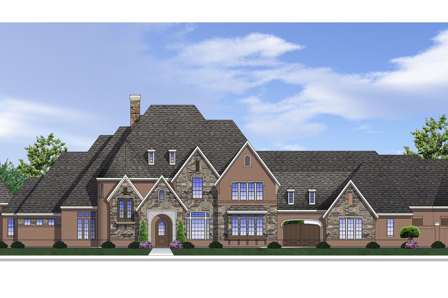 Front elevation of French home plan (ThePlanCollection: House Plan #199-1022)