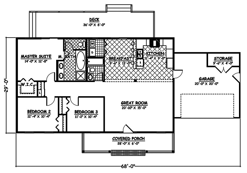 Floor Plan First Story of Traditional Plan #200-1001