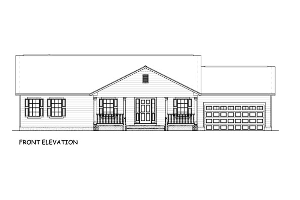 Home Plan Front Elevation of this 3-Bedroom,1392 Sq Ft Plan -200-1001