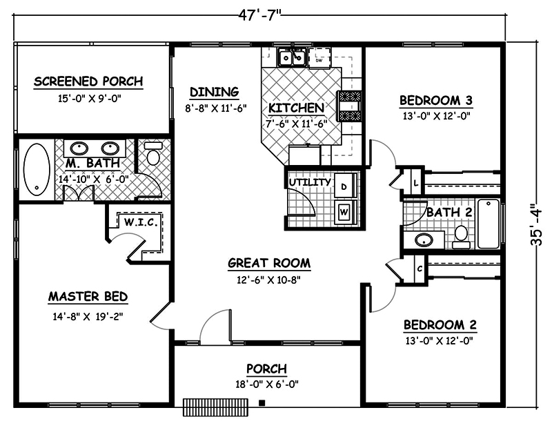 Floor Plan First Story of Traditional Plan #200-1002