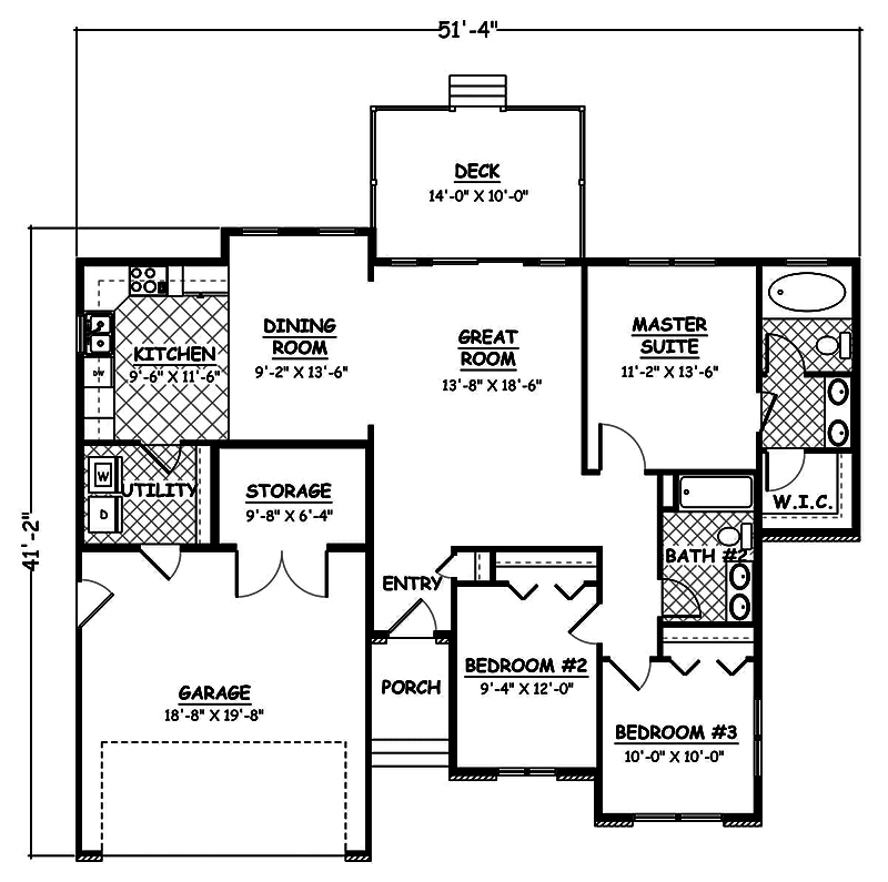 Floor Plan First Story of Traditional Plan #200-1003