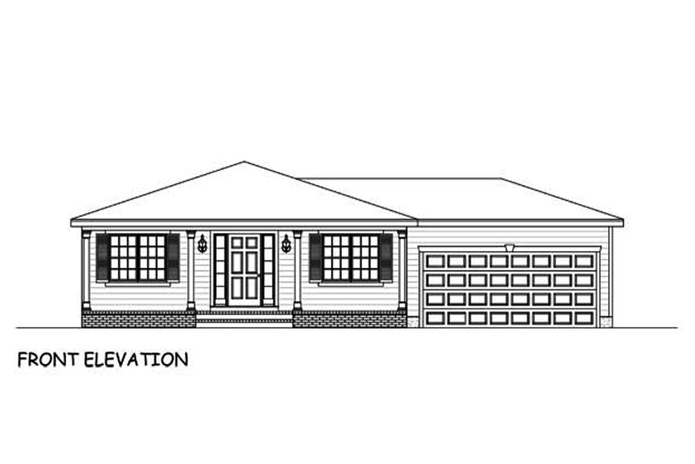Home Plan Front Elevation of this 3-Bedroom,1328 Sq Ft Plan -200-1004