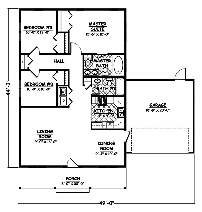 Floor Plan First Story of Ranch Plan #200-1004