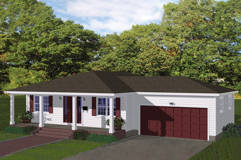 Front elevation of Ranch home (ThePlanCollection: House Plan #200-1004)