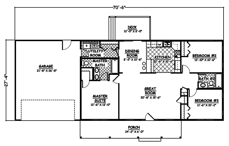 Floor Plan First Story of Ranch Plan #200-1005