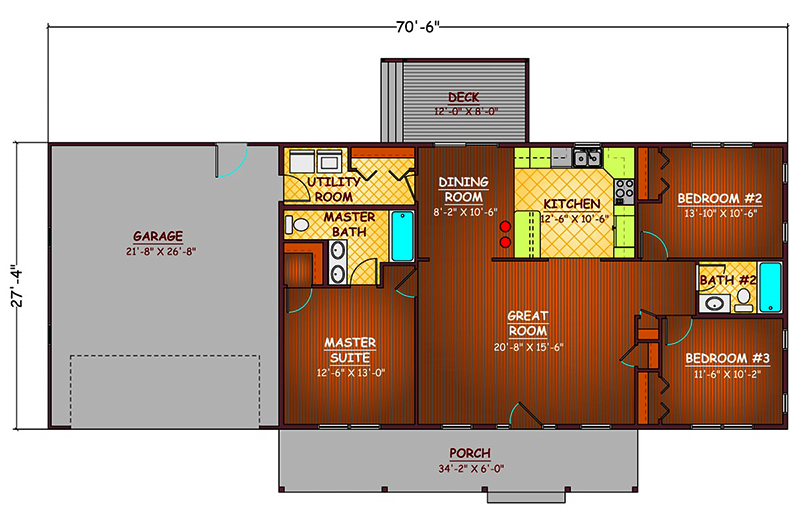 Floor Plan First Story of Ranch Plan #200-1005