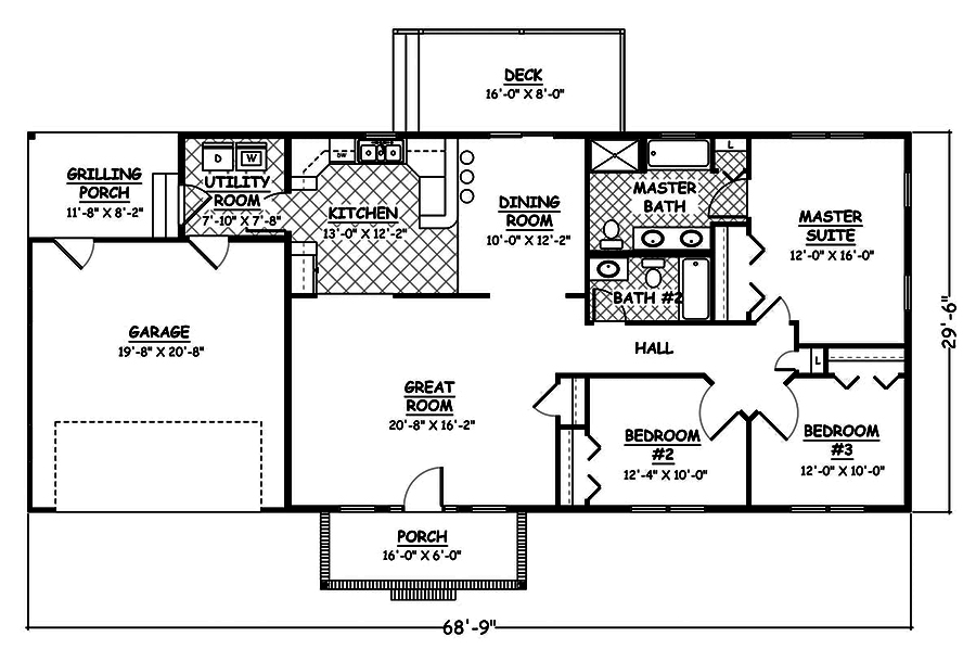 Floor Plan First Story of Traditional Plan #200-1006