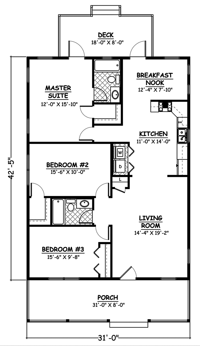 Floor Plan First Story of Cottage Plan #200-1007
