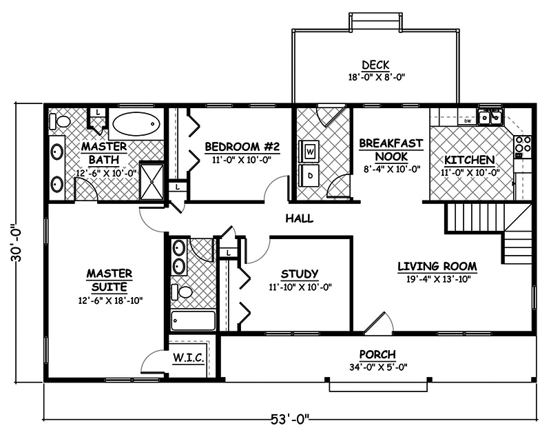 Floor Plan First Story of Traditional Plan #200-1008