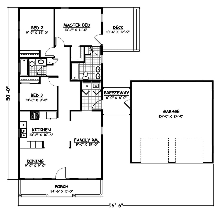 Floor Plan First Story of Cottage Plan #200-1009