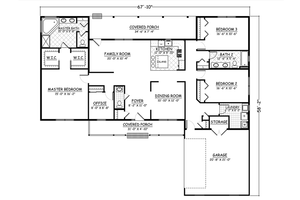 Floor Plan First Story of Ranch Plan #200-1012