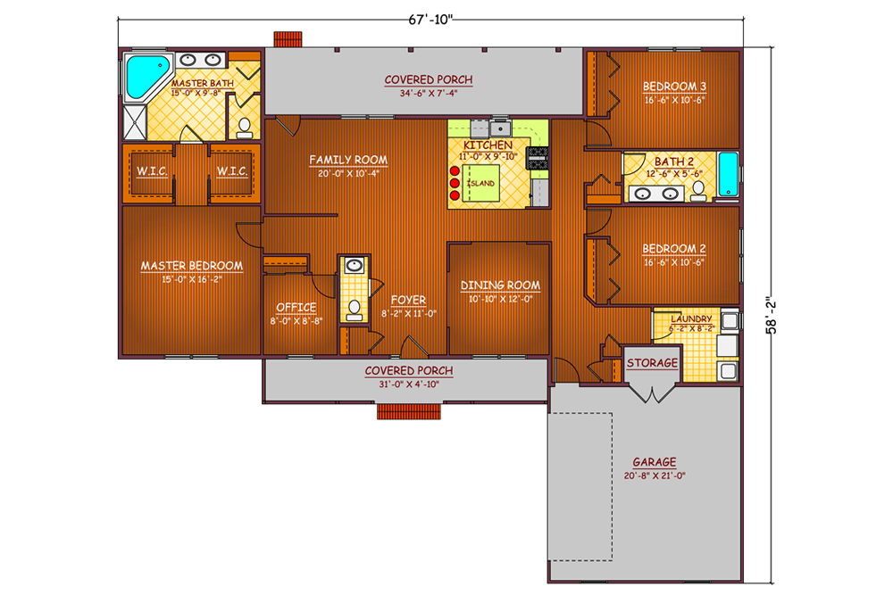 Floor Plan First Story of Ranch Plan #200-1012