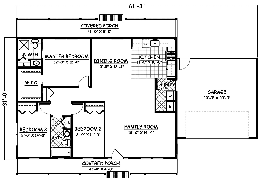 Floor Plan First Story of Country Plan #200-1013