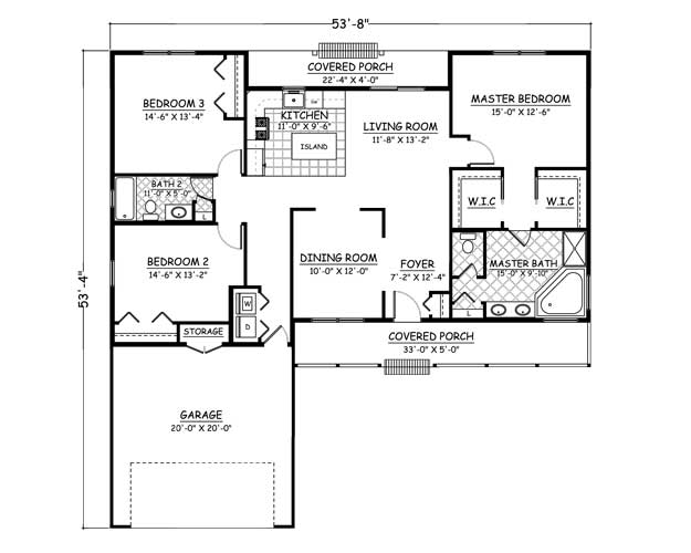 Floor Plan First Story of Ranch Plan #200-1014