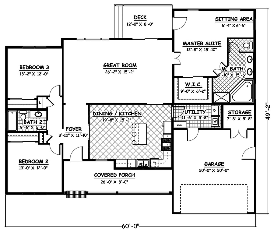 Floor Plan First Story of Ranch Plan #200-1015