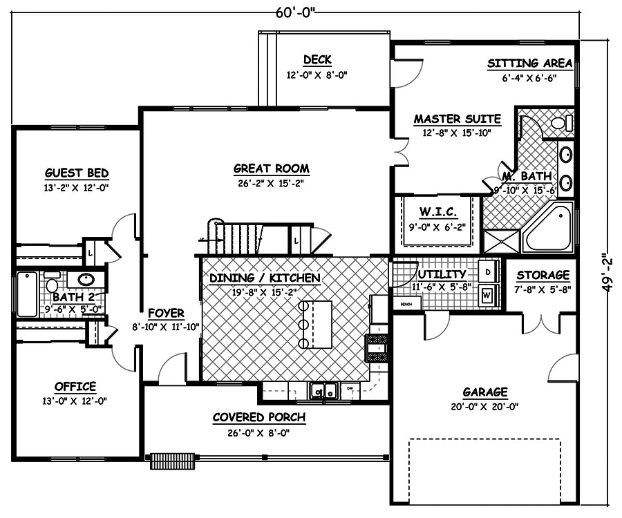 Floor Plan First Story of Farmhouse Plan #200-1016