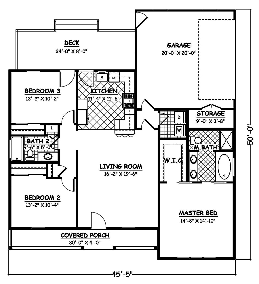 Floor Plan First Story of Cottage Plan #200-1018