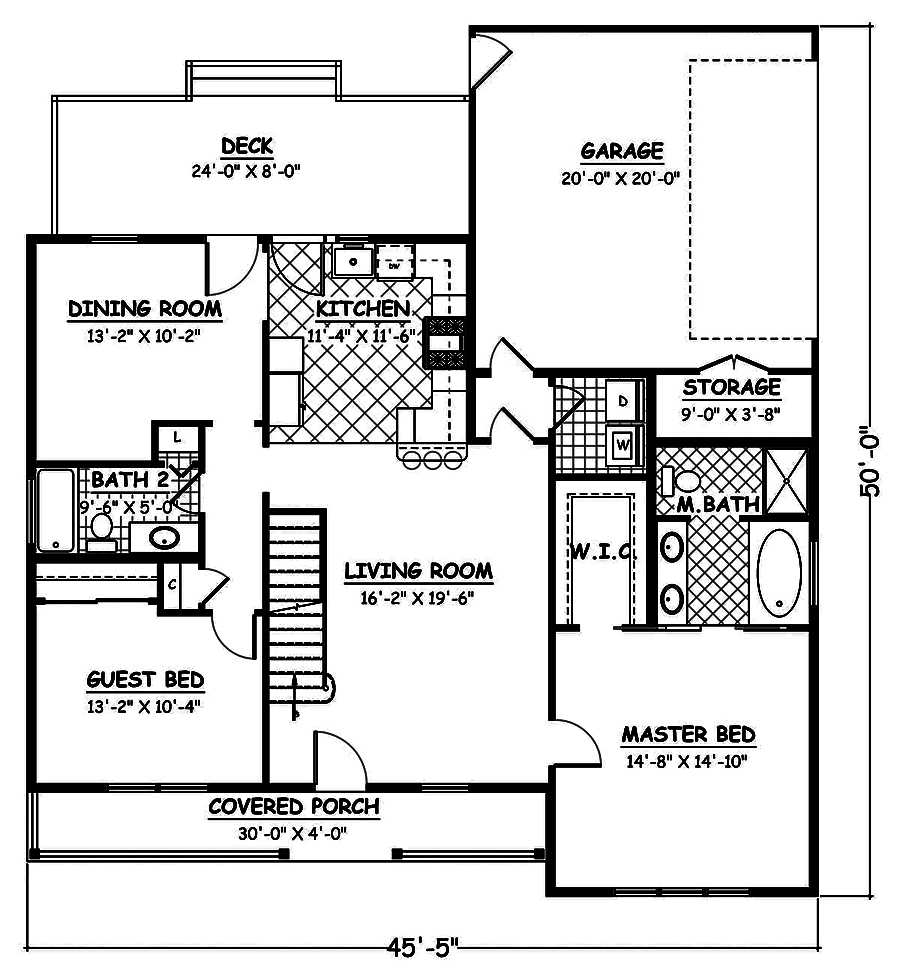 Floor Plan First Story of Farmhouse Plan #200-1019