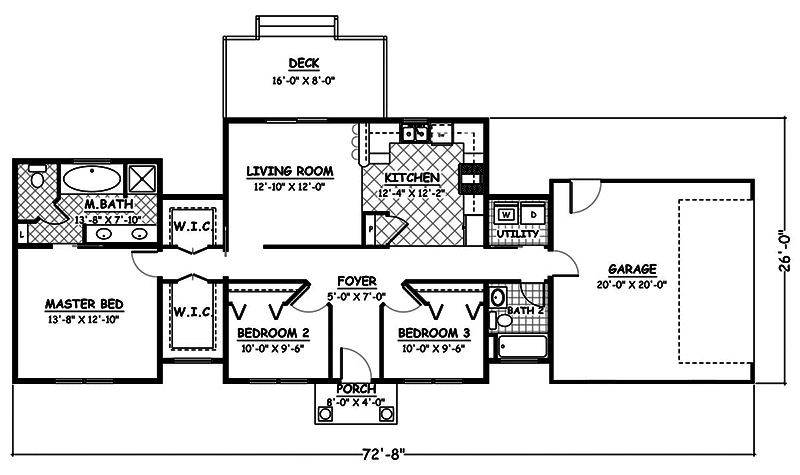 Floor Plan First Story of Traditional Plan #200-1020