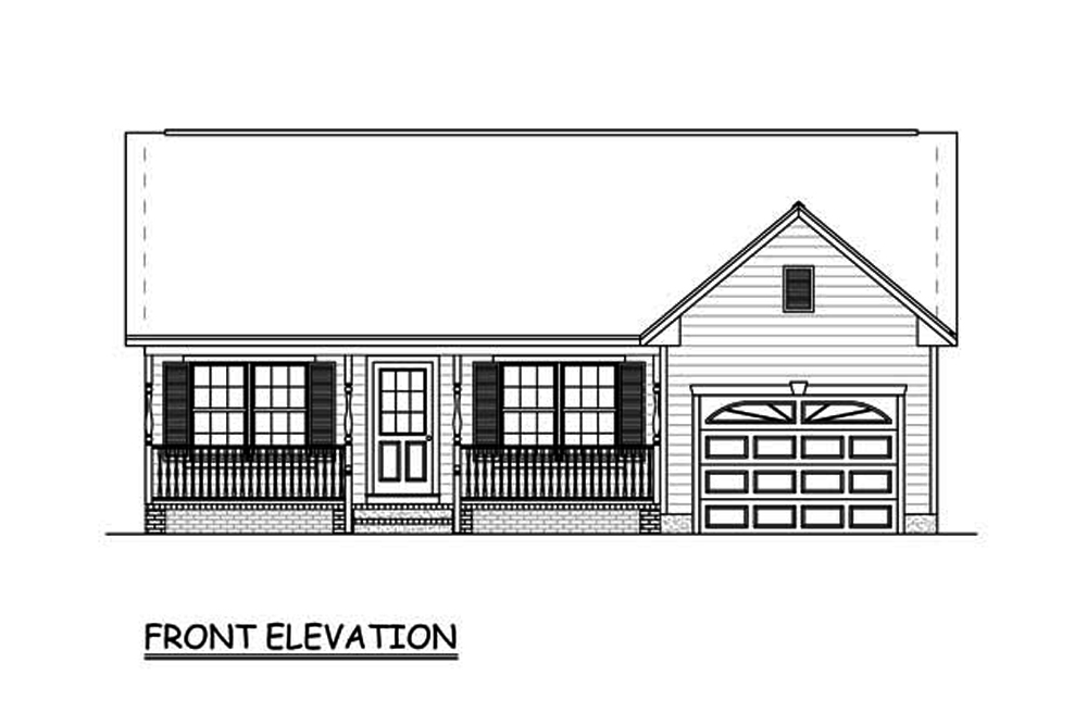 Home Plan Front Elevation of this 3-Bedroom,1198 Sq Ft Plan -200-1021