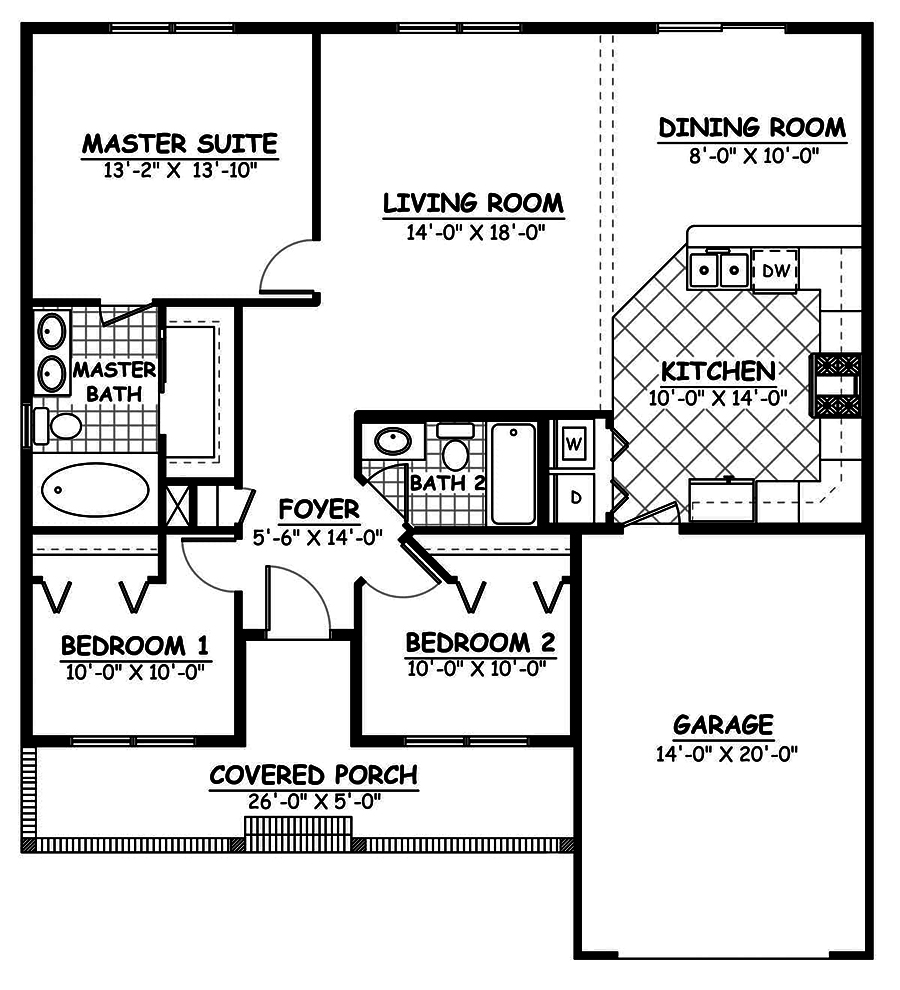 Floor Plan First Story of Ranch Plan #200-1021