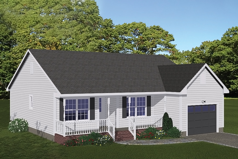 Front elevation of Ranch home (ThePlanCollection: House Plan #200-1021)